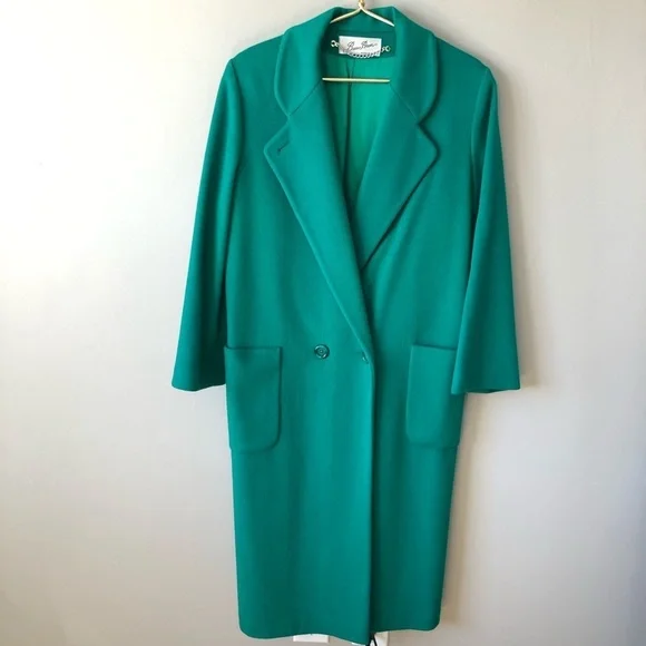 Vintage Kelly Green Wool Oversized Tailored Long Maxi Coat L - Picture 12 of 12
